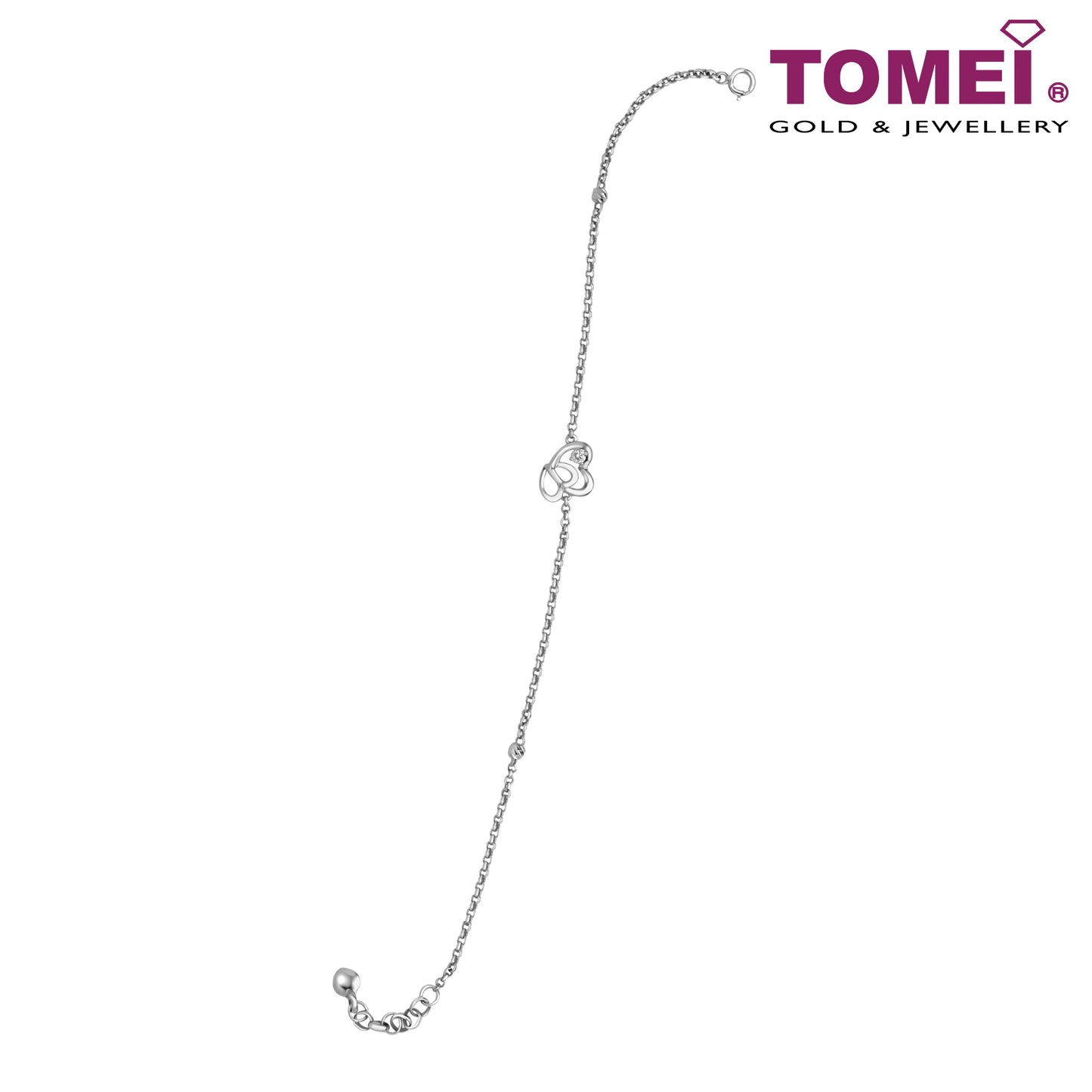 TOMEI Entwined Heart Bracelet I Diamond White Gold 375 (B0976)
