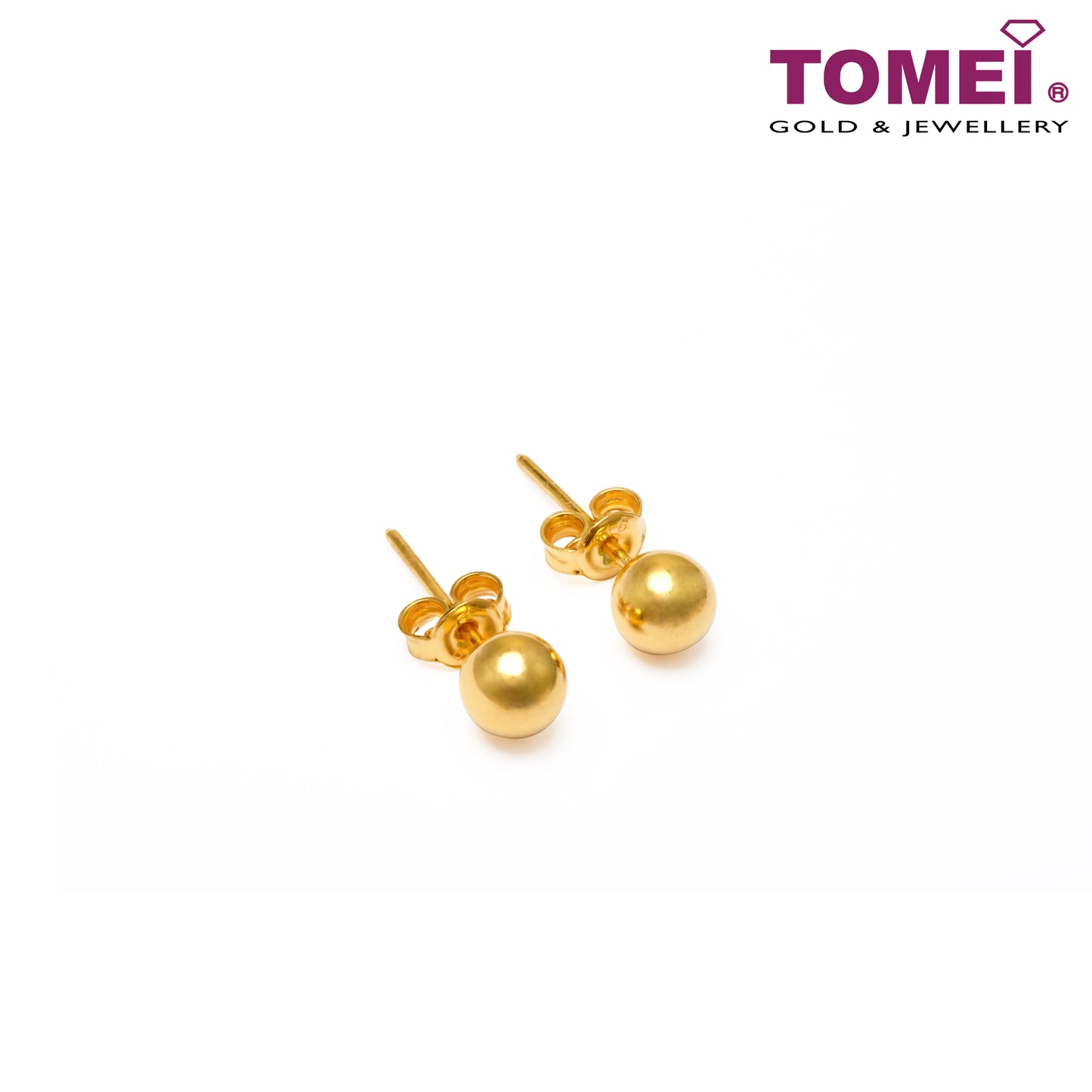 TOMEI Classic Round Stud Earrings, Yellow Gold 916