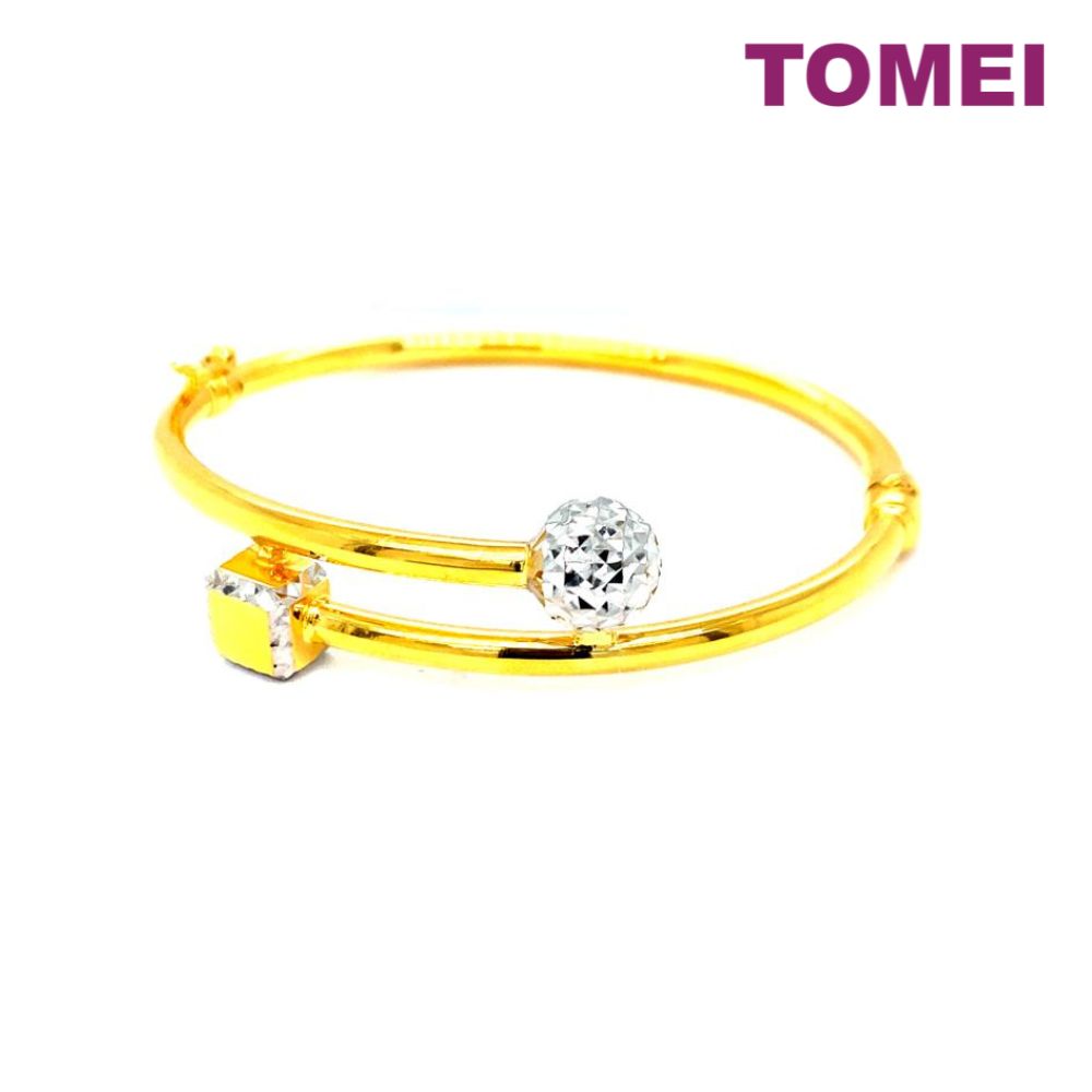 TOMEI Dual-Tone Ball & Cube Bangle, Yellow Gold 916