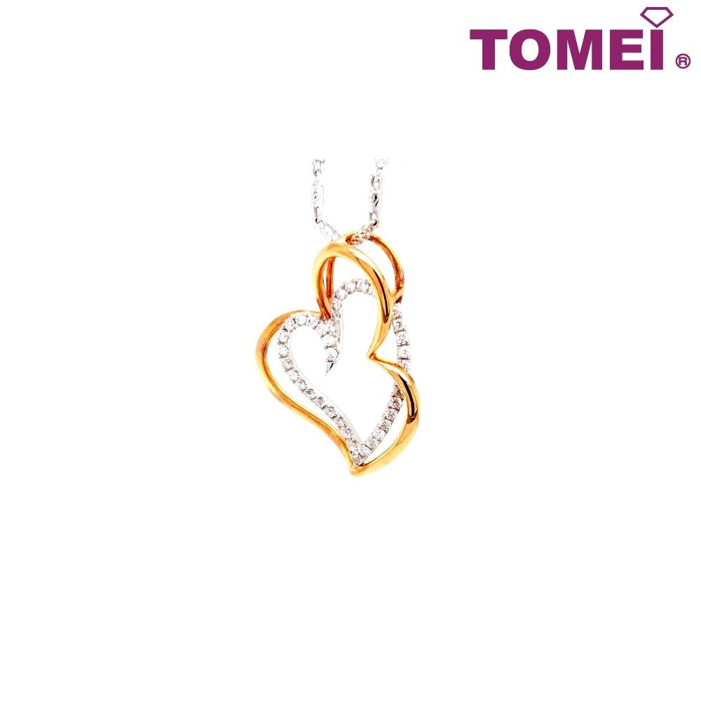 TOMEI Dusk and Dawn of Coruscating Hearts Diamond Pendant | White+Rose Gold 750 (DP0102857)