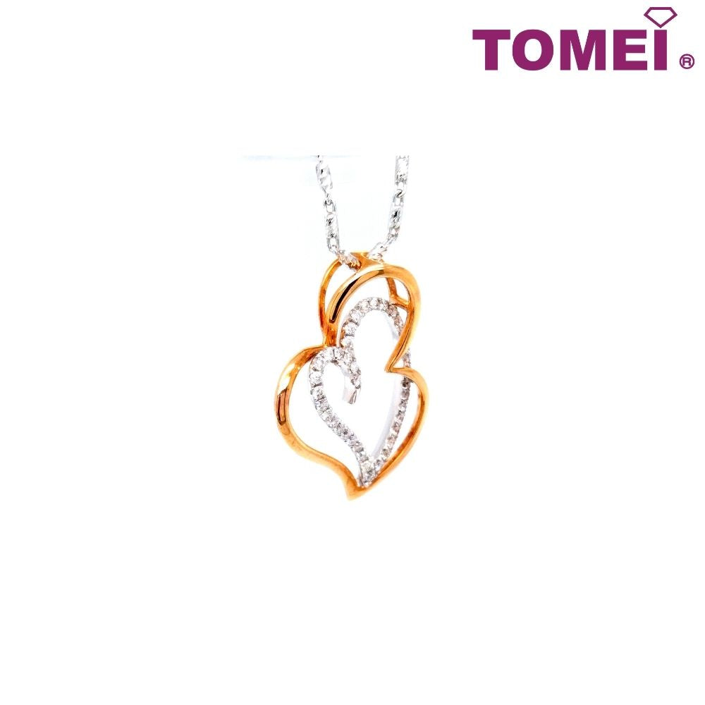 TOMEI Dusk and Dawn of Coruscating Hearts Diamond Pendant | White+Rose Gold 750 (DP0102857)