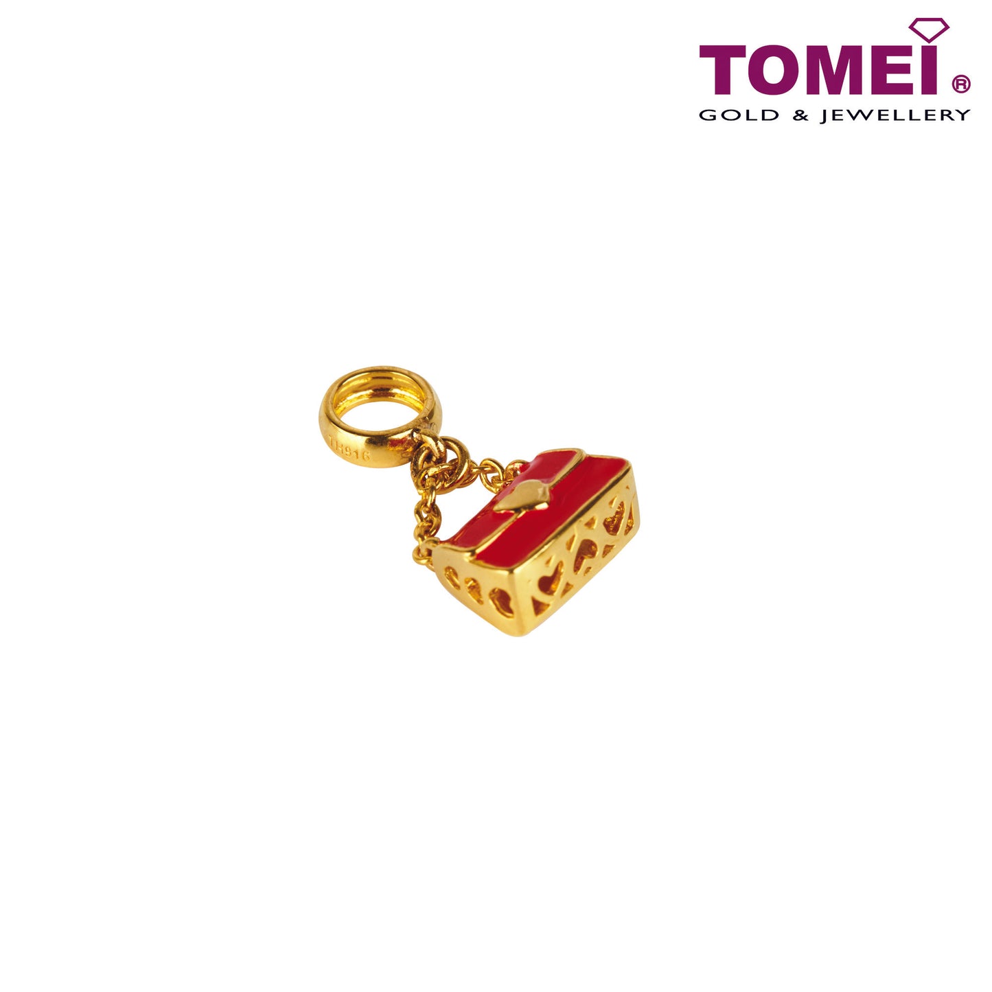 TOMEI Snazzy with Sensations in Red Handbag Charm, Yellow Gold 916 (TM-YG0817P-EC)