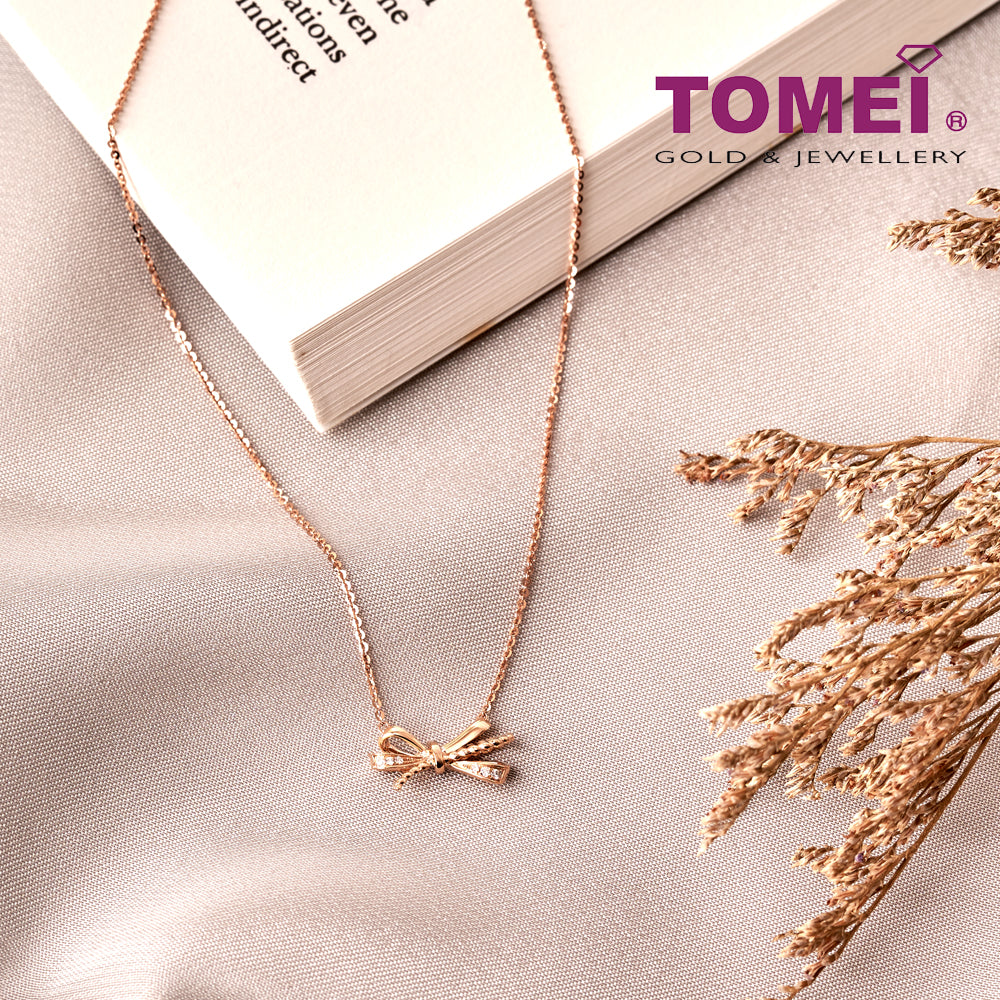 TOMEI Rouge Collection, Bow Knotted Diamond Necklace, Rose Gold 750