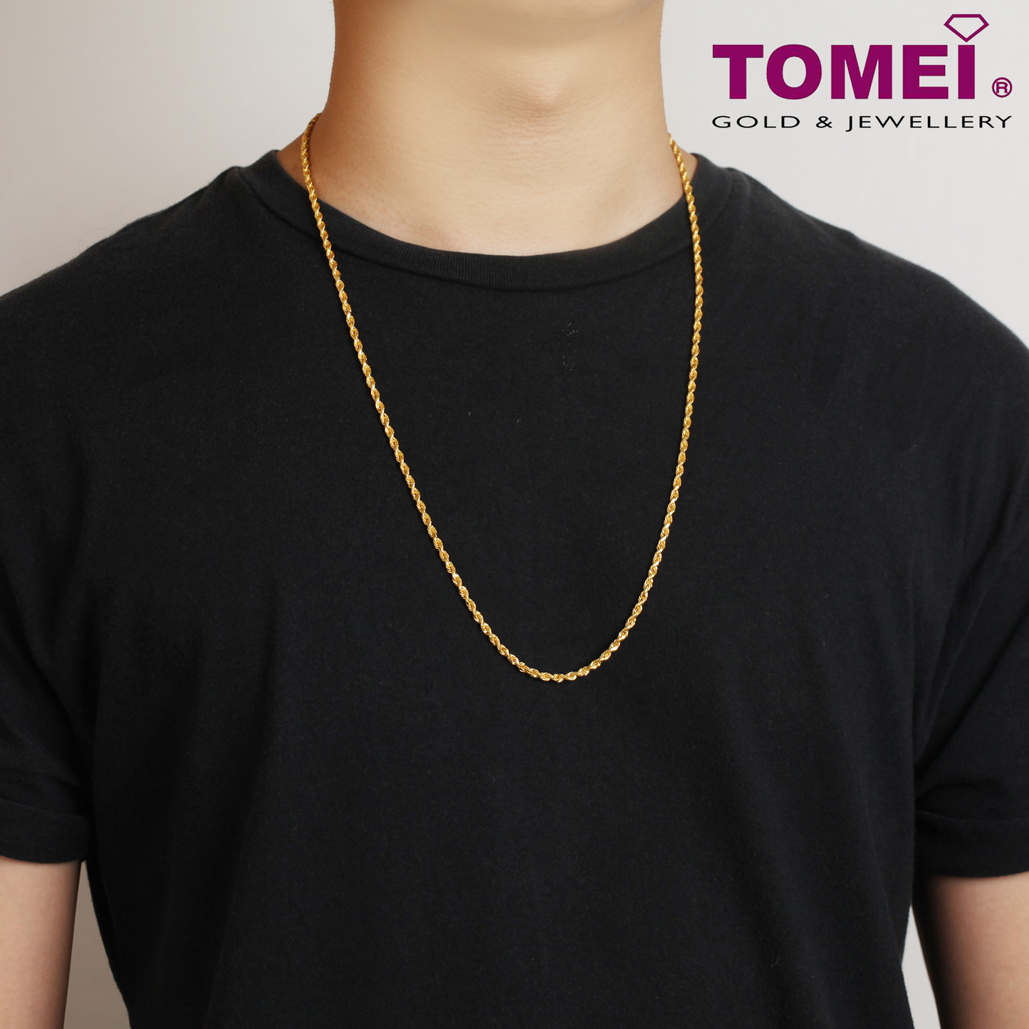 TOMEI Men's Twisted Singapore Chain, Yellow Gold 916