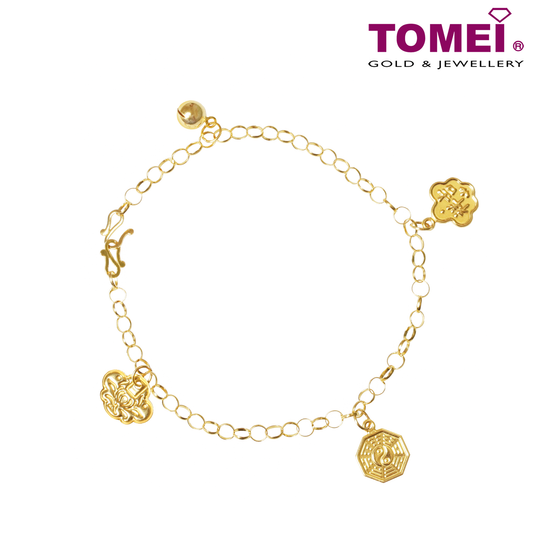 TOMEI Auspicious Quadruple Treasures Baby Anklet, Yellow Gold 916