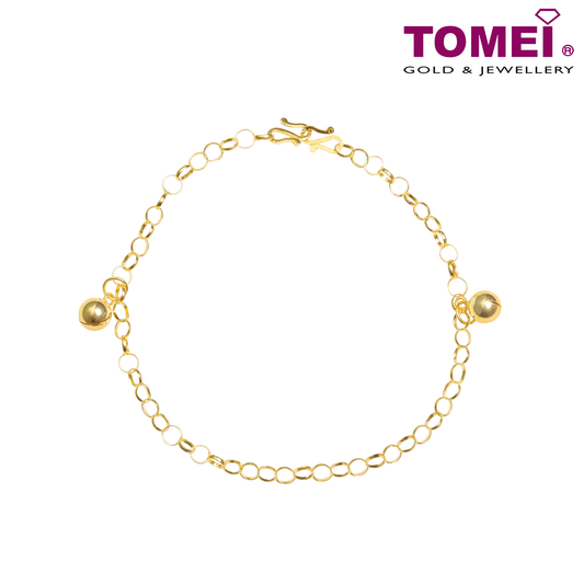 TOMEI Jingling & Blessing Double Treasures Baby Anklet, Yellow Gold 916