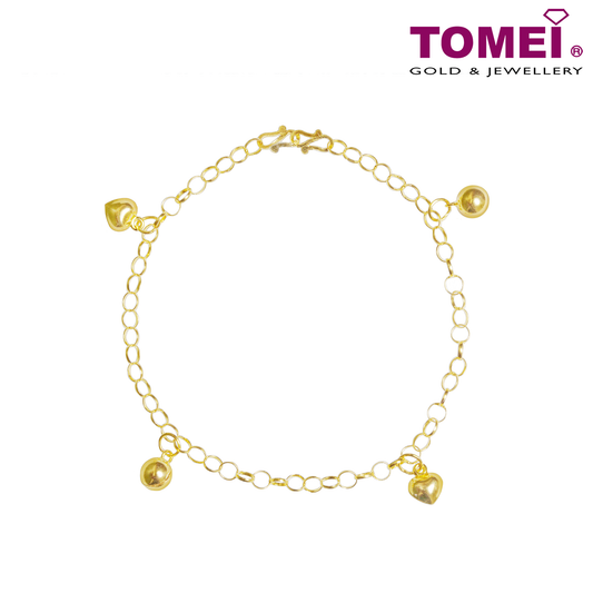 TOMEI Jingling & Blessing Quadruple Treasures Baby Anklet, Yellow Gold 916 (22K)