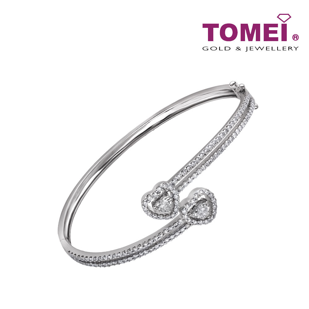 TOMEI Dwi-Hearts Diamond Bangle, White Gold 750 (B0303)