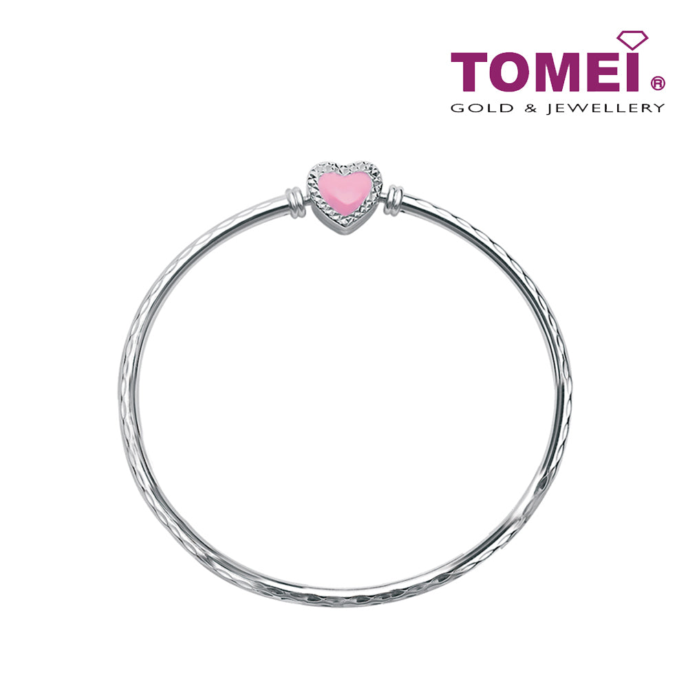 TOMEI Chomel Pink Heart Bangle, White Gold 585 (CHO-B1036)