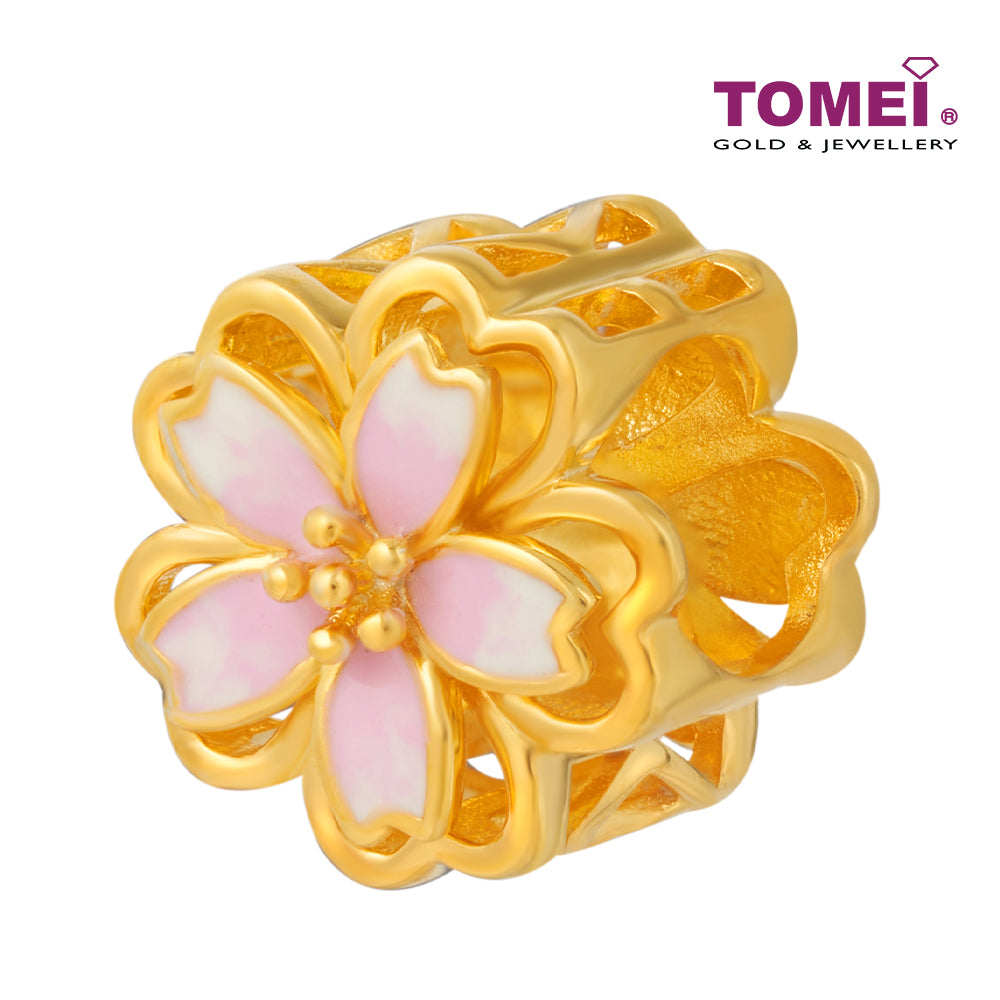 TOMEI Pinkish White Flower Charm, Yellow Gold 916
