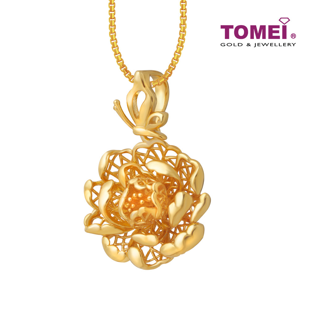 TOMEI Blooming Peony Flower Pendant, Yellow Gold 916