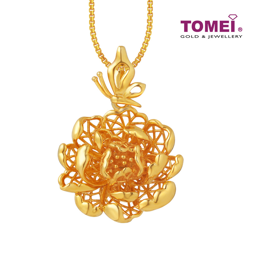 TOMEI Blooming Peony Flower Pendant, Yellow Gold 916