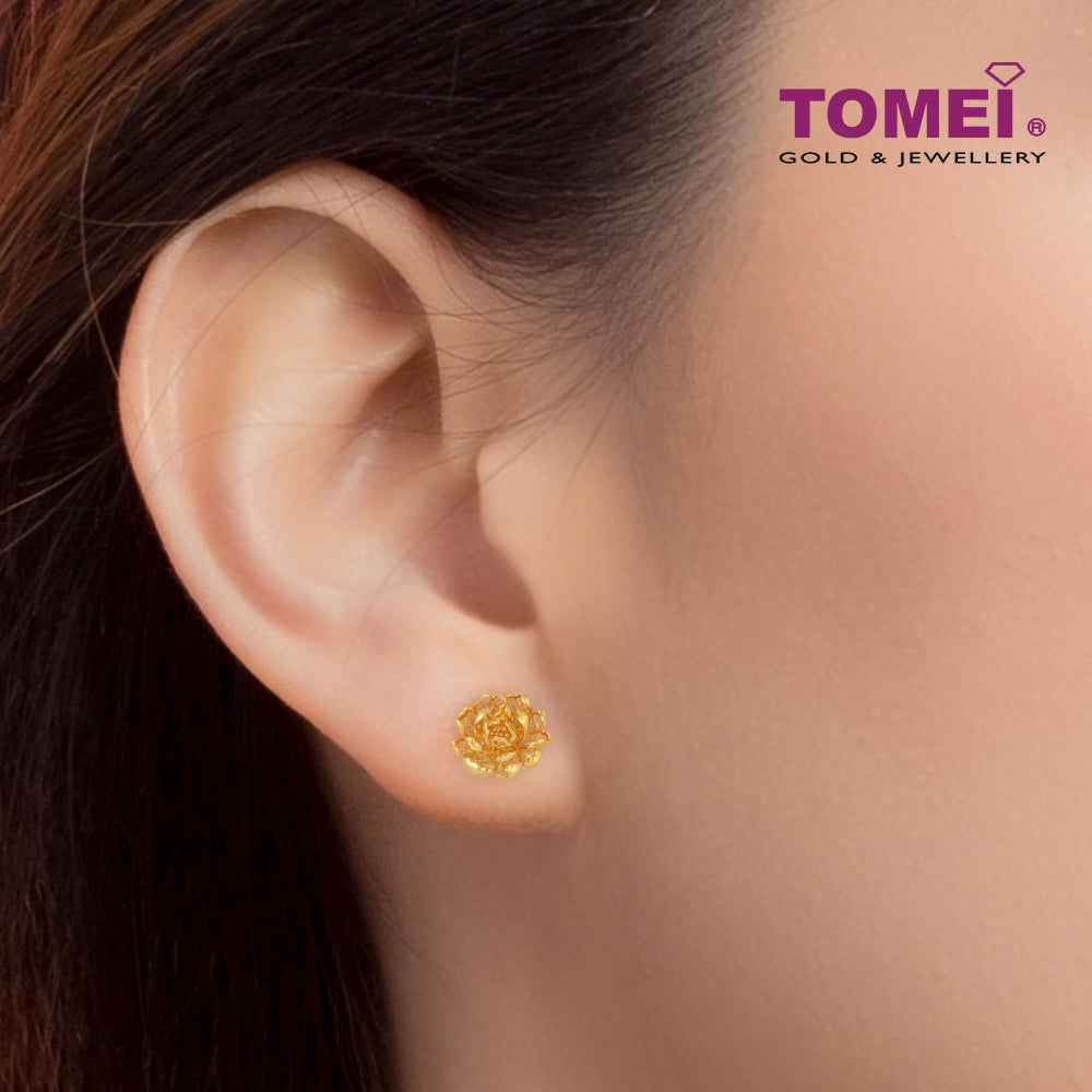 TOMEI Blooming Peony Flower  Earrings, Yellow Gold 916