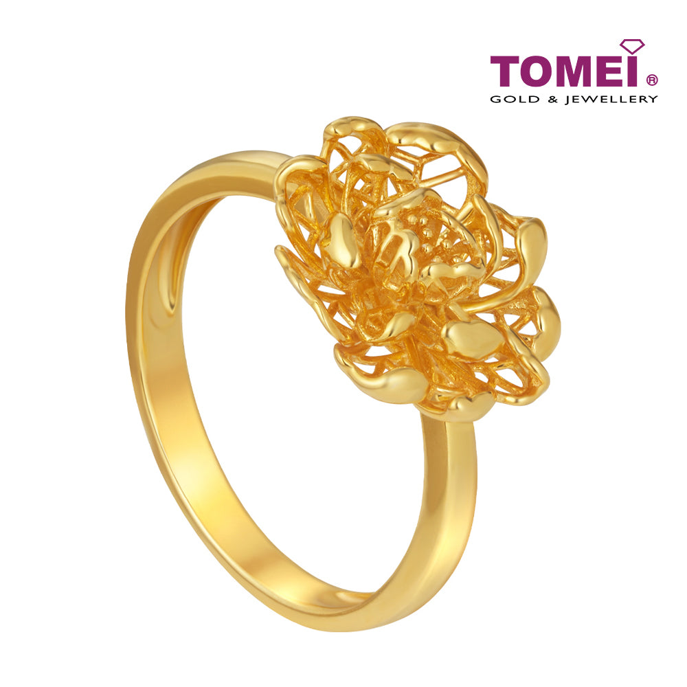 TOMEI Blooming Peony Flower Ring, Yellow Gold 916
