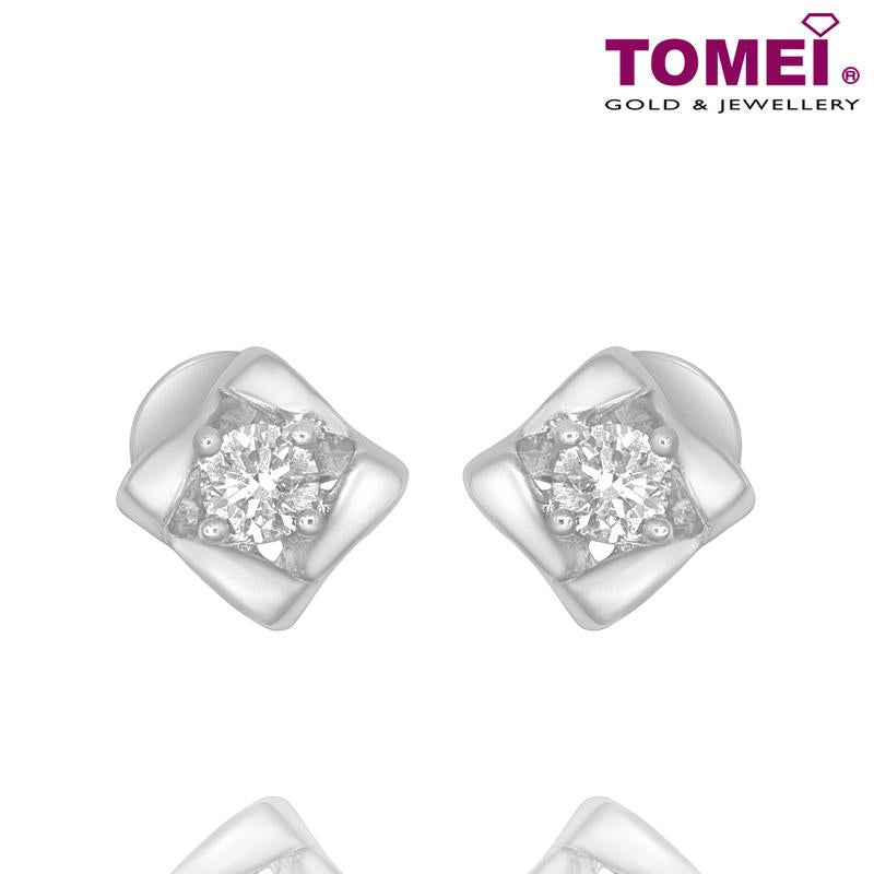 Tomei White Gold 375 (9K) "Lucky in My Life" Diamond Earrings (E1437)