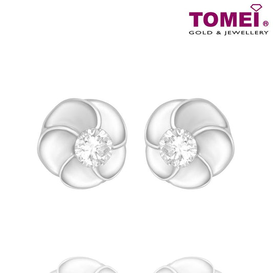 Swirl Flower Diamond Earrings | Tomei White Gold 375 (9K) (E1155)