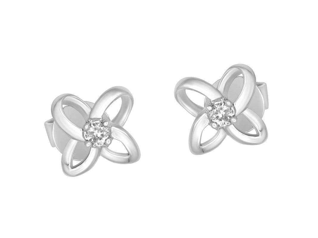 Tomei White Gold 585 (14K) "Four Petal Flower" Diamond Earrings (E1016)