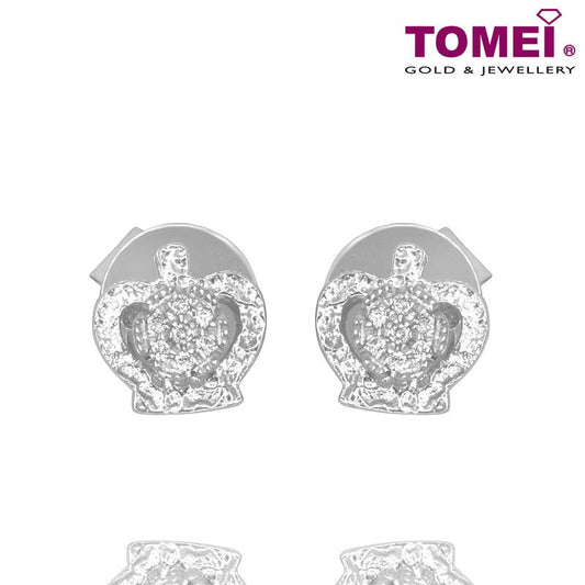 TOMEI Diamond Crown Earrings, White Gold 585 (9K)  (E1706)