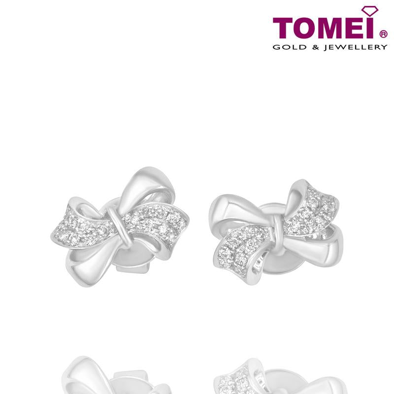 Tomei White Gold 375 (9K) "Too Sweet Ribbon" Diamond Earrings (E1973)