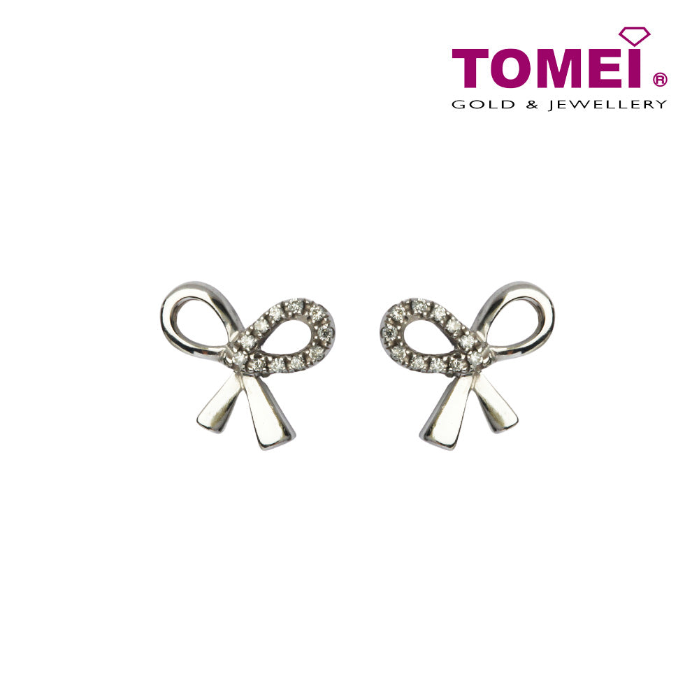 Diamond Earrings of Satin Silk and Dazzling Diamantes Ribband | Tomei White Gold 375 (9K) (E1439)