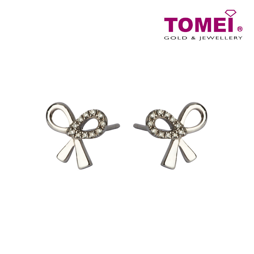 Diamond Earrings of Satin Silk and Dazzling Diamantes Ribband | Tomei White Gold 375 (9K) (E1439)