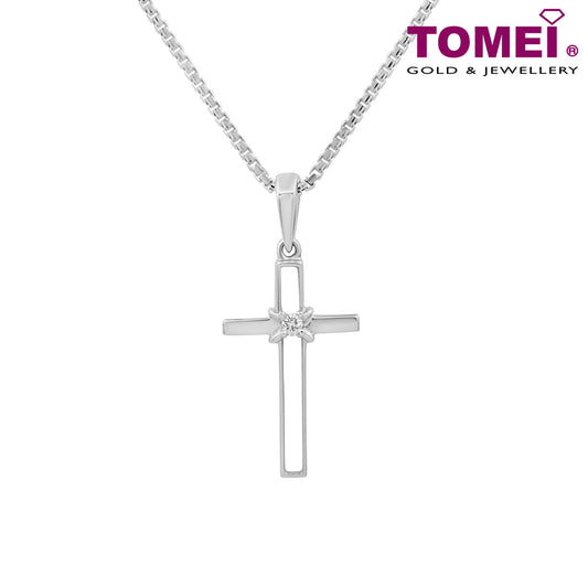 Tomei White Gold 585 (14K) "Infinity Wrap Cross" Diamond Pendant with Chain (P2790)