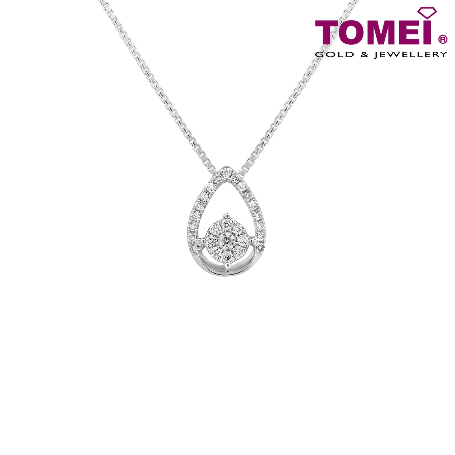 Teardrop Diamond Pendant | Tomei White Gold 375 (9K) with Chain (P5208)