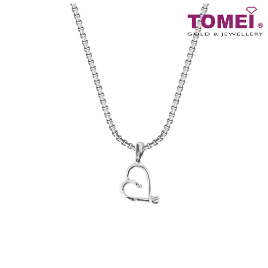 TOMEI Luminously Resplendent Heart Pendant and Chain set, White Gold 585 (P4071)