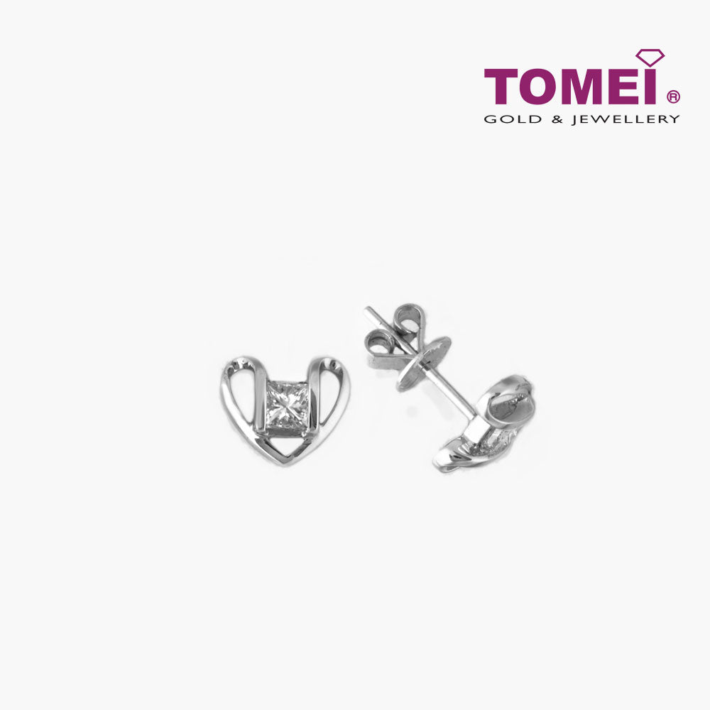 TOMEI Princess Heart Earrings, Diamond White Gold 750 (E530)