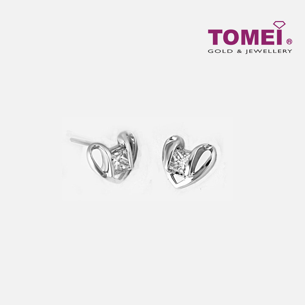 TOMEI Princess Heart Earrings, Diamond White Gold 750 (E530)
