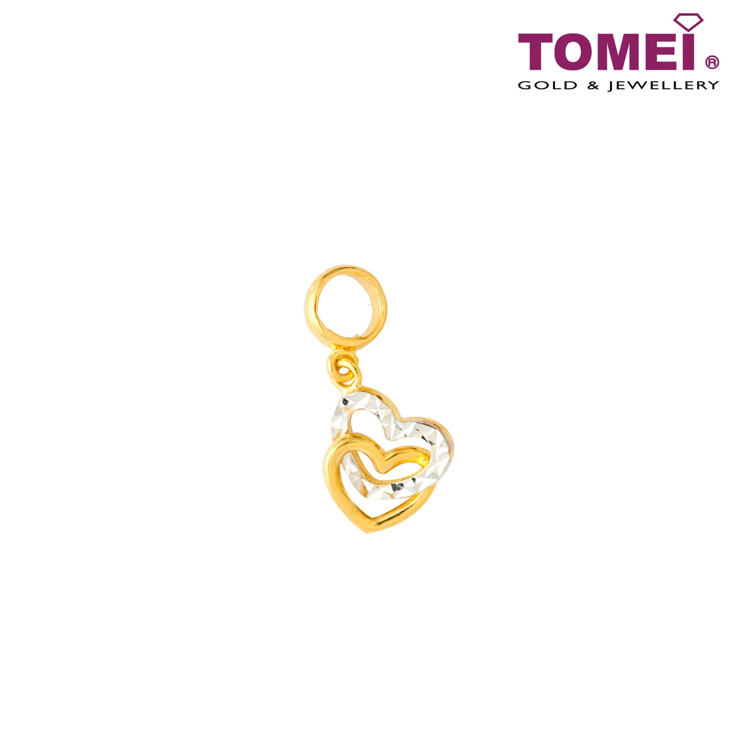 Dual-Tone Entwined Hearts Charm | Tomei Yellow Gold 916 (22K)
