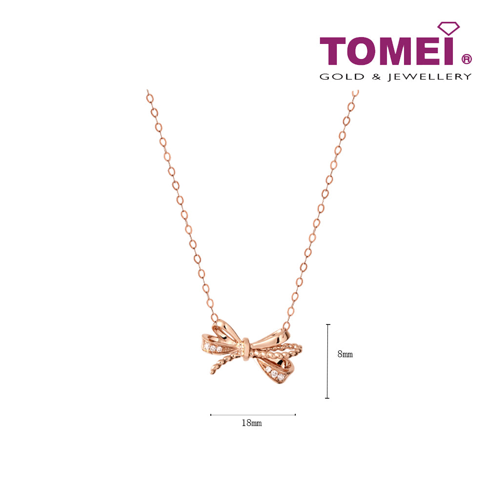 TOMEI Rouge Collection, Bow Knotted Diamond Necklace, Rose Gold 750