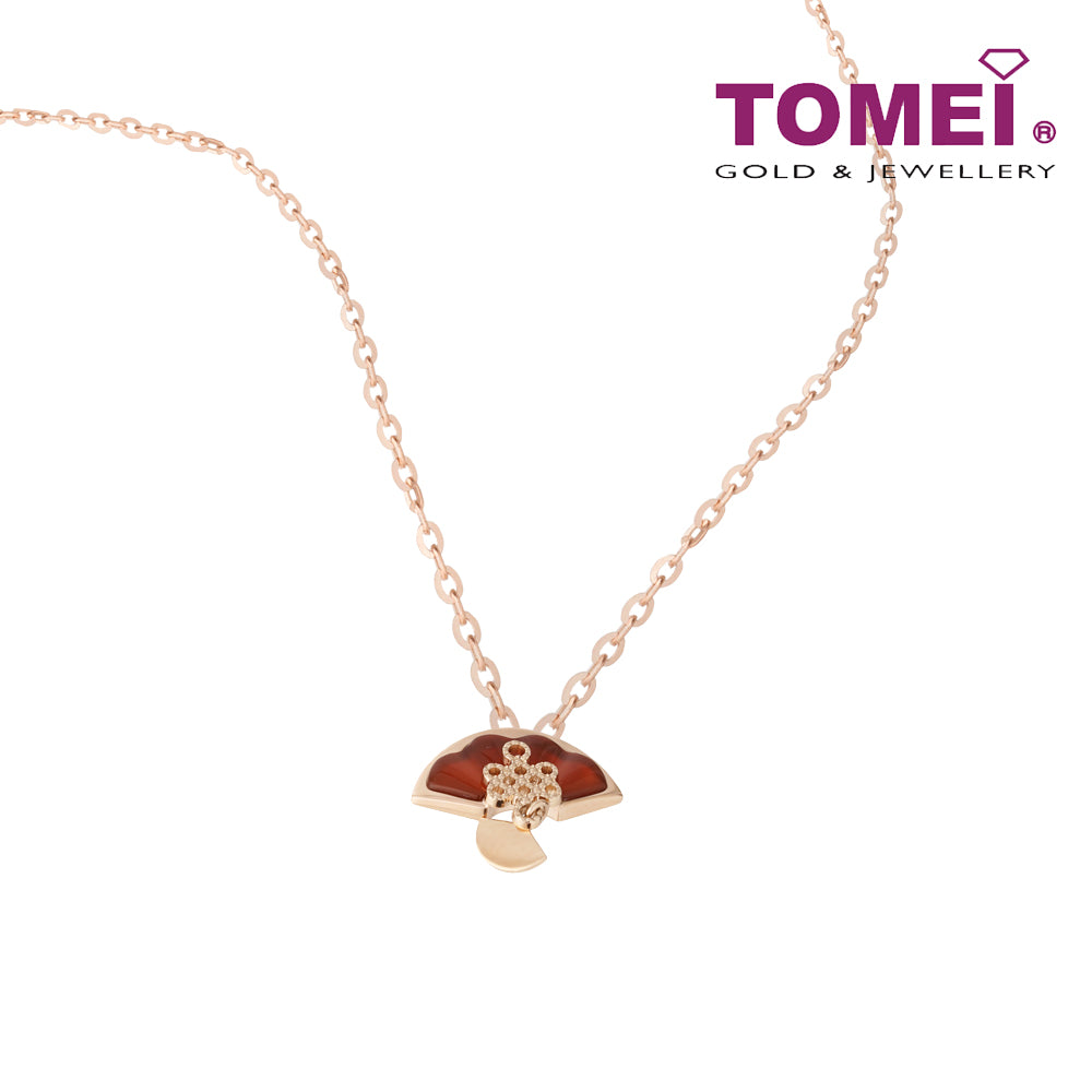 TOMEI Rouge Collection 红玉髓如意结扇子 Carnelian Ruyi Knot Palm Fan Necklace, Rose Gold 750