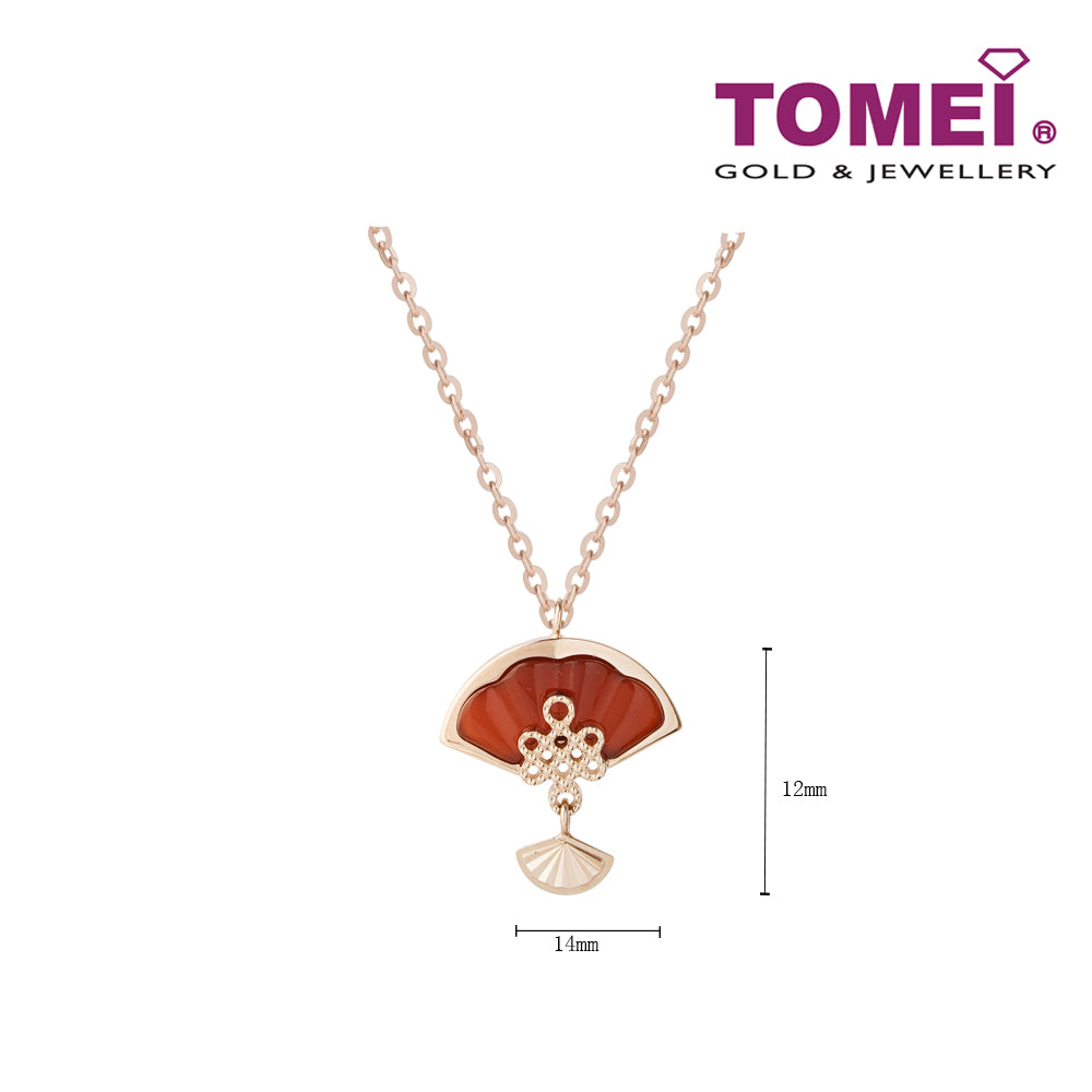 TOMEI Rouge Collection 红玉髓如意结扇子 Carnelian Ruyi Knot Palm Fan Necklace, Rose Gold 750