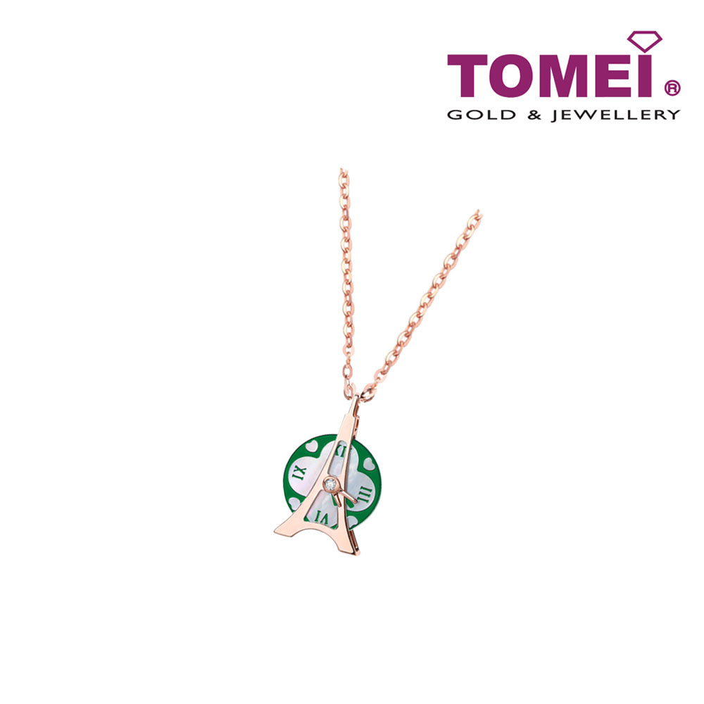 TOMEI Je t'aime Revolving Love Eiffel Tower Diamond Necklace 为爱钻动套链, Rose Gold 750 (GDIDDZZ03875)