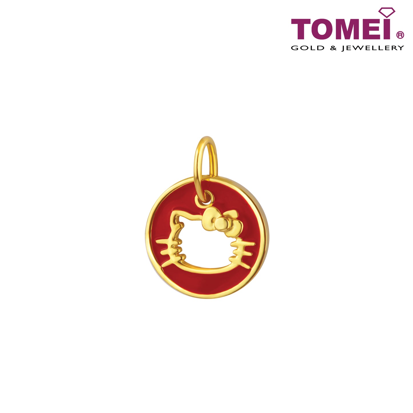 TOMEI x Hello Kitty Golden Prosperity Kitty Red Circle Pendant, Yellow Gold 916 (HK-YG0829P-EC-1.75G)