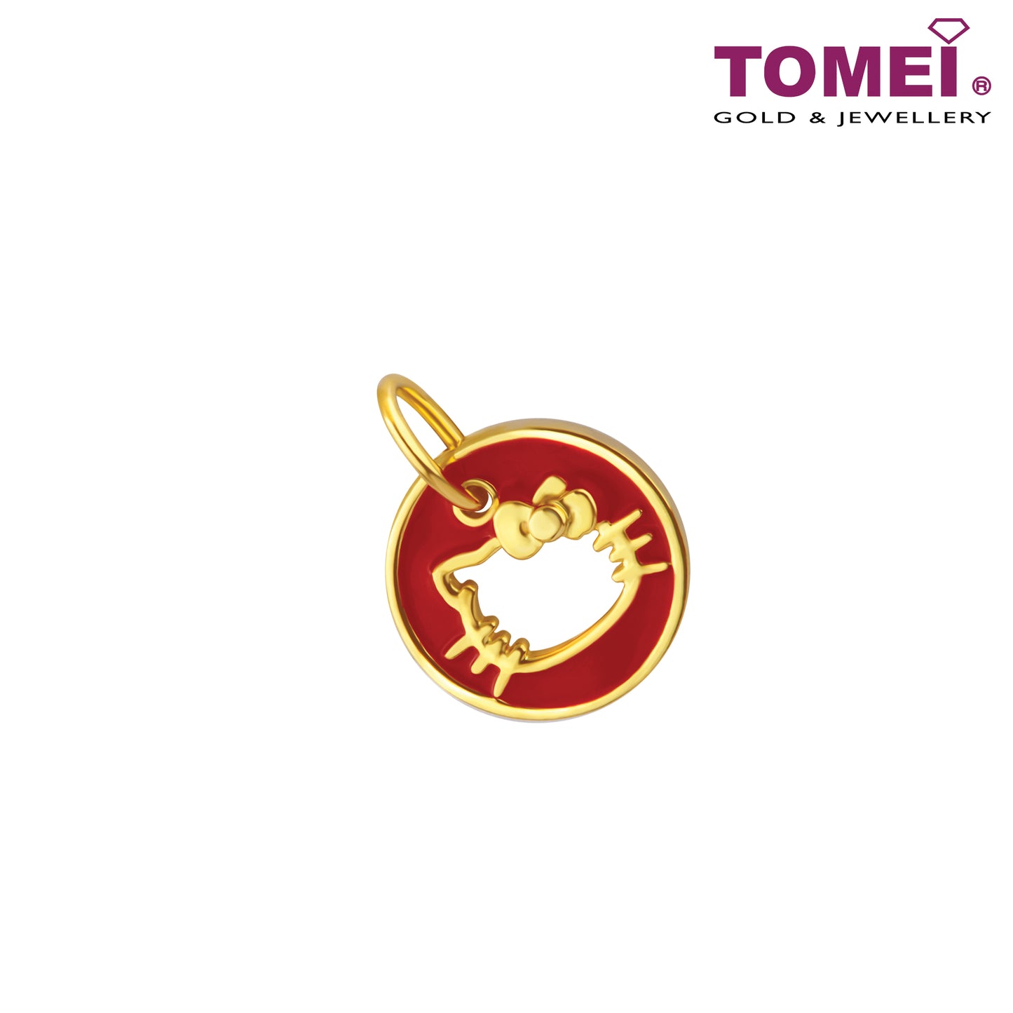 TOMEI x Hello Kitty Golden Prosperity Kitty Red Circle Pendant, Yellow Gold 916 (HK-YG0829P-EC-1.75G)
