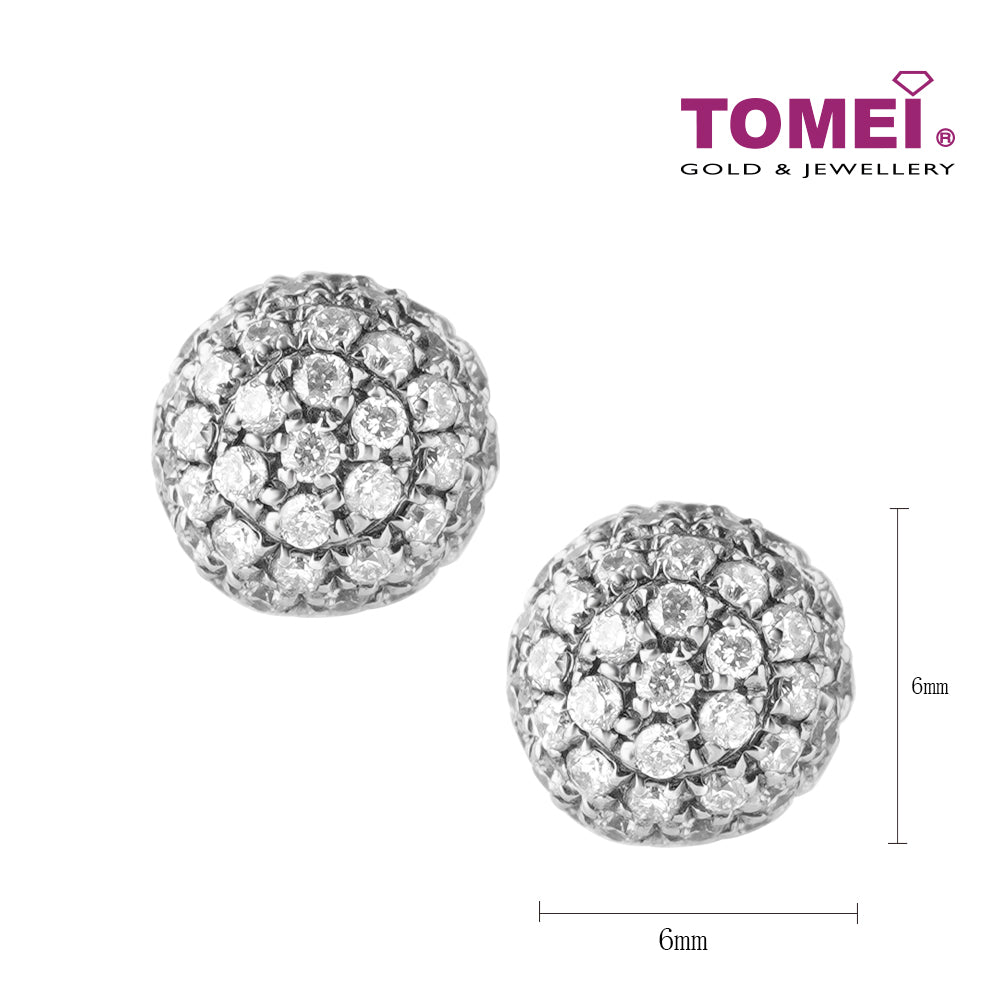 TOMEI Classic Ball Diamond Earrings, White Gold 375 (E1179)