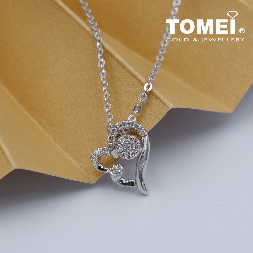 TOMEI Heart Diamond Pendant Set, White Gold 375 & 585 (P4936)