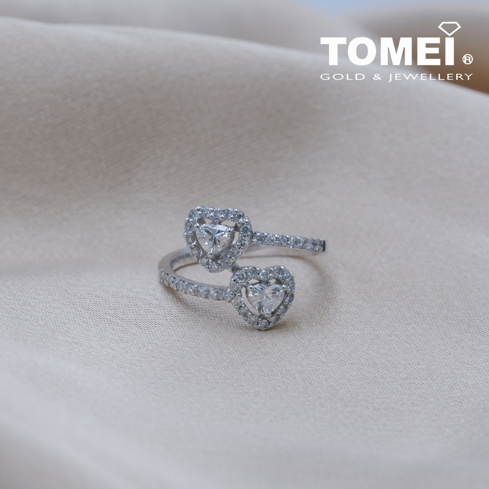 TOMEI Dwi-Hearts Diamond Ring, White Gold 750 (DO0122362)