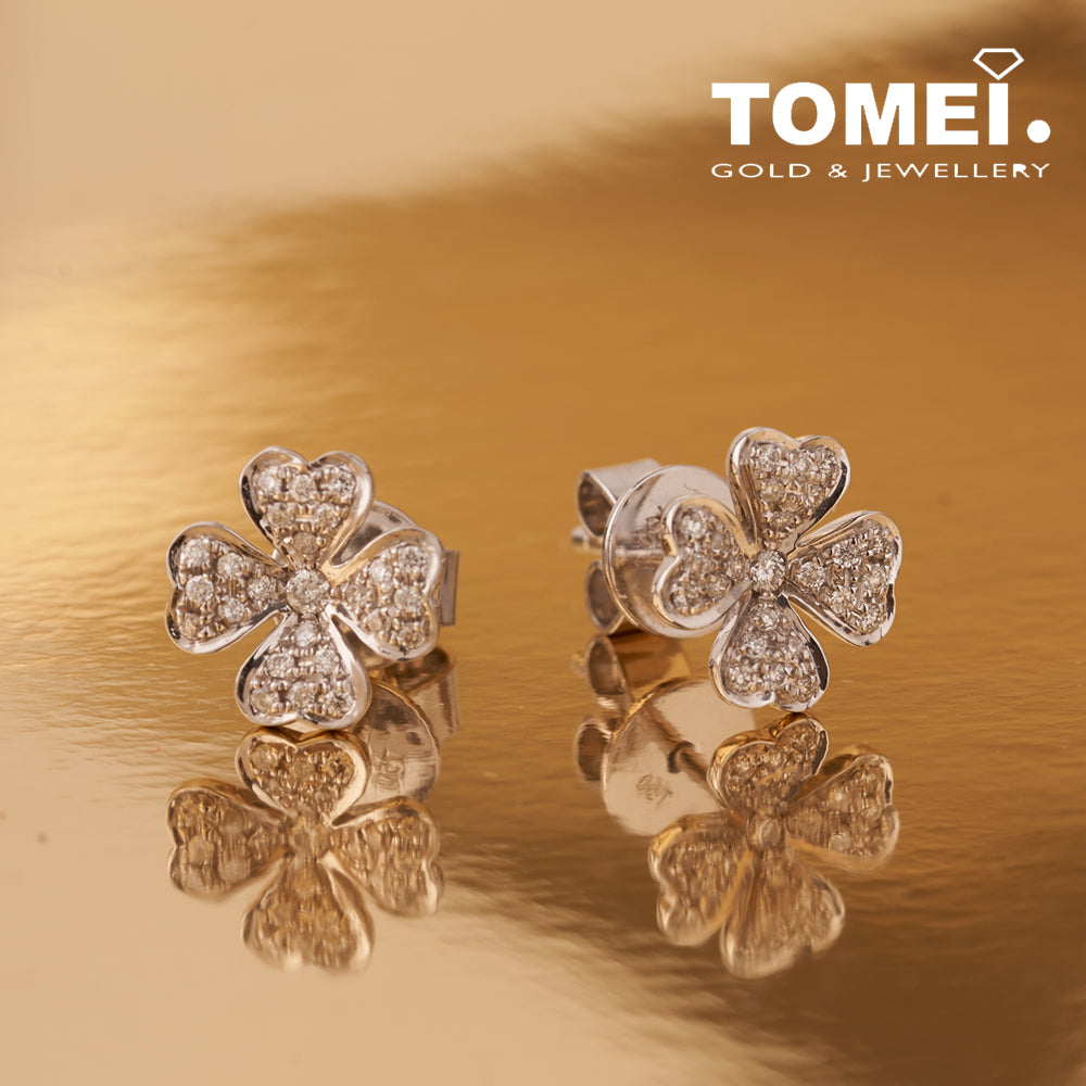 TOMEI Four Leaves Clover Diamond Earrings, White Gold 750 (E1794)