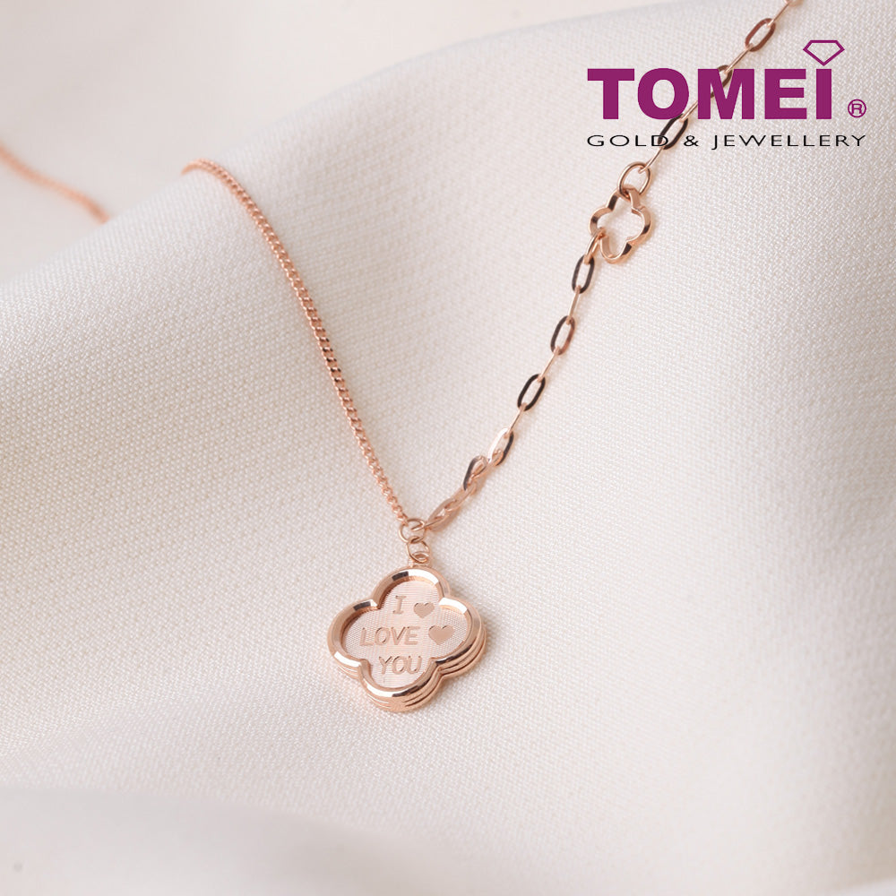 TOMEI Rouge Collection I Love You Clover Necklace I Rose Gold 750 (18K)