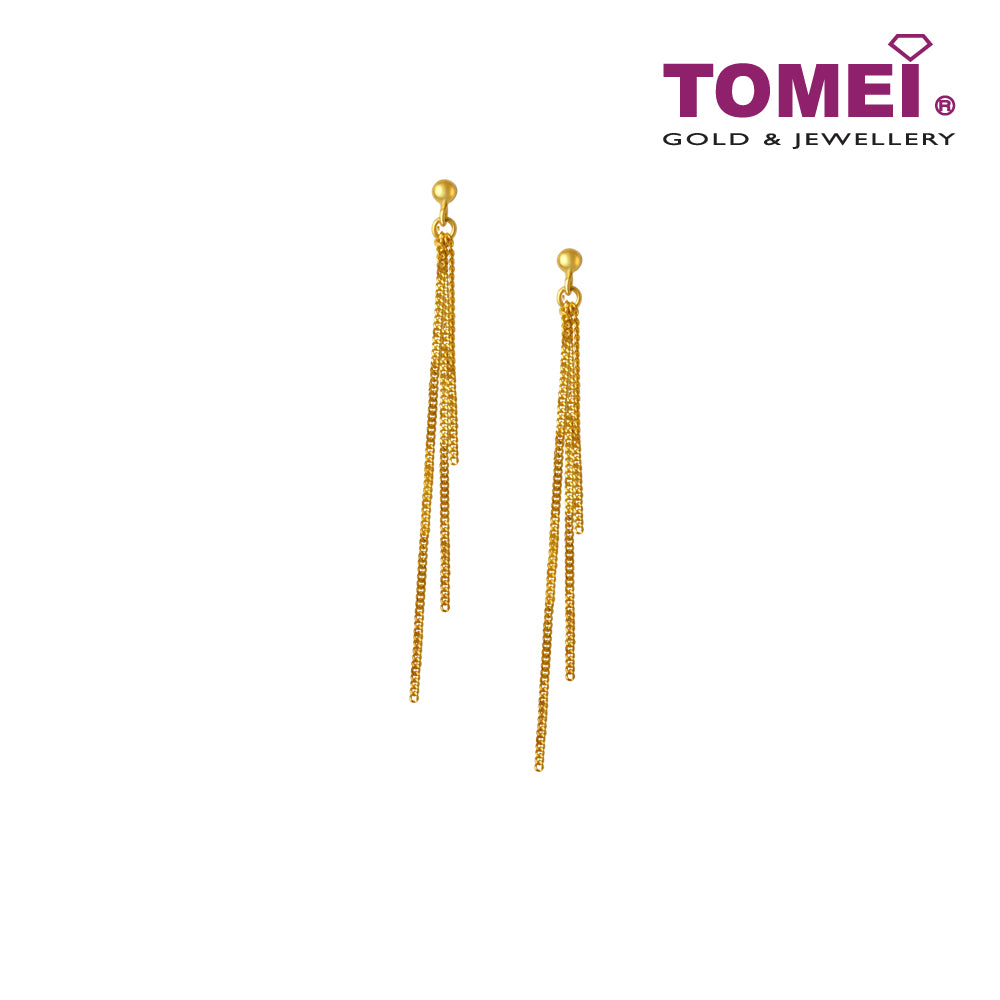TOMEI Tri-Golden Strands Drop Earrings, Yellow Gold 916