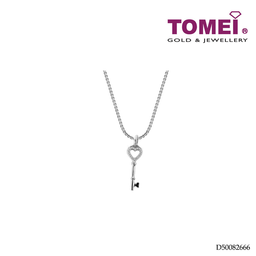 TOMEI Key of Love Diamond Pendant Set, White Gold 585 (P4134)