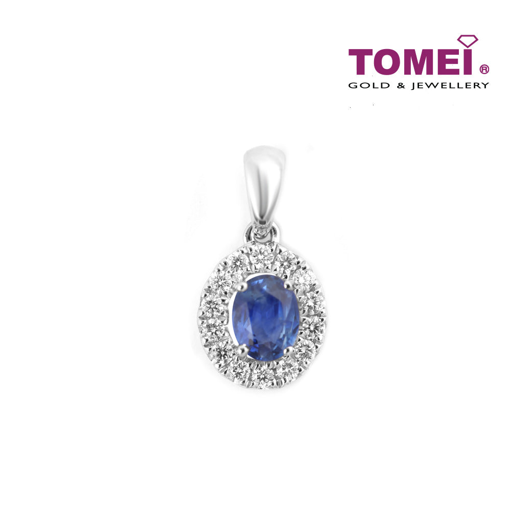 TOMEI Regally Resplendent Sapphire Diamond Pendant, White Gold 750 (P5518)