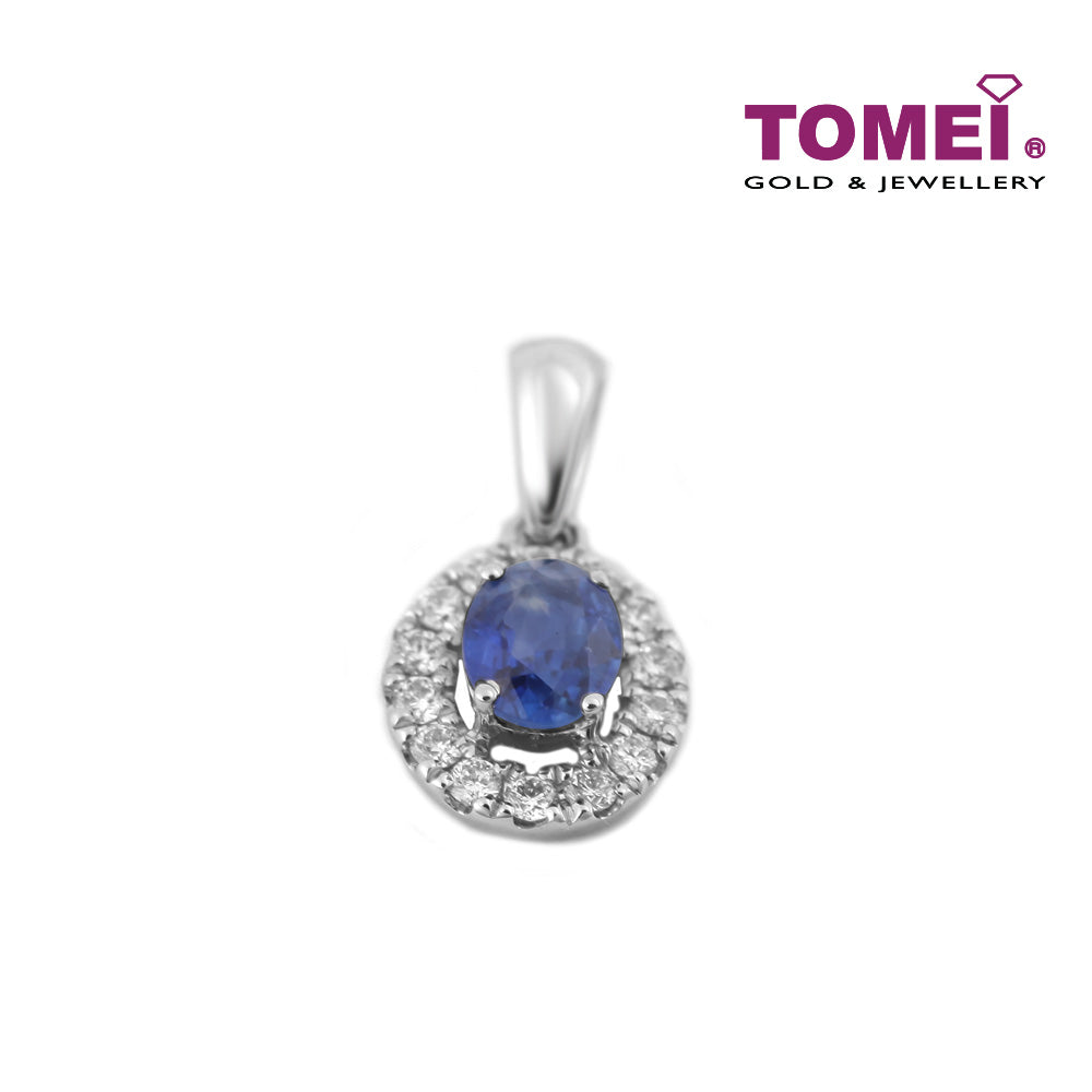 TOMEI Regally Resplendent Sapphire Diamond Pendant, White Gold 750