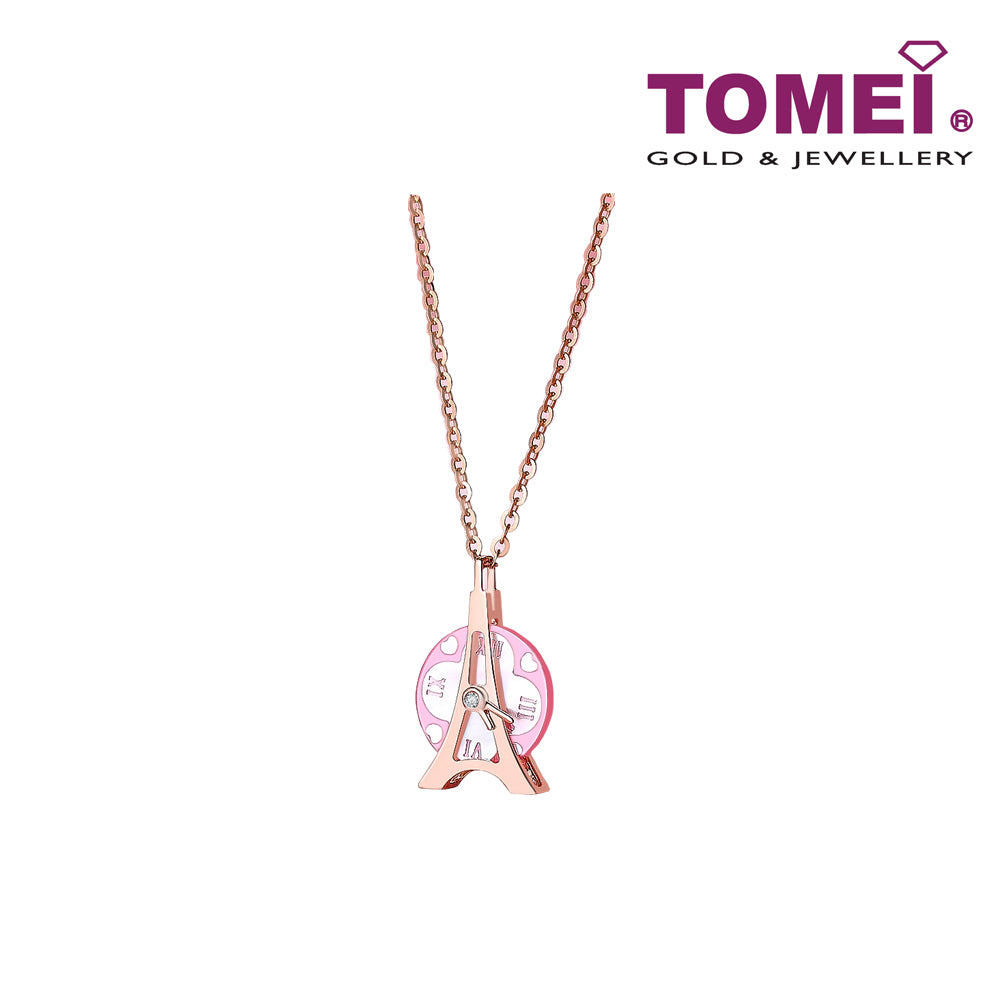 TOMEI Je t'aime Revolving Love Eiffel Tower Diamond Necklace 为爱钻动套链, Rose Gold 750 (GDIDDZZ03875)