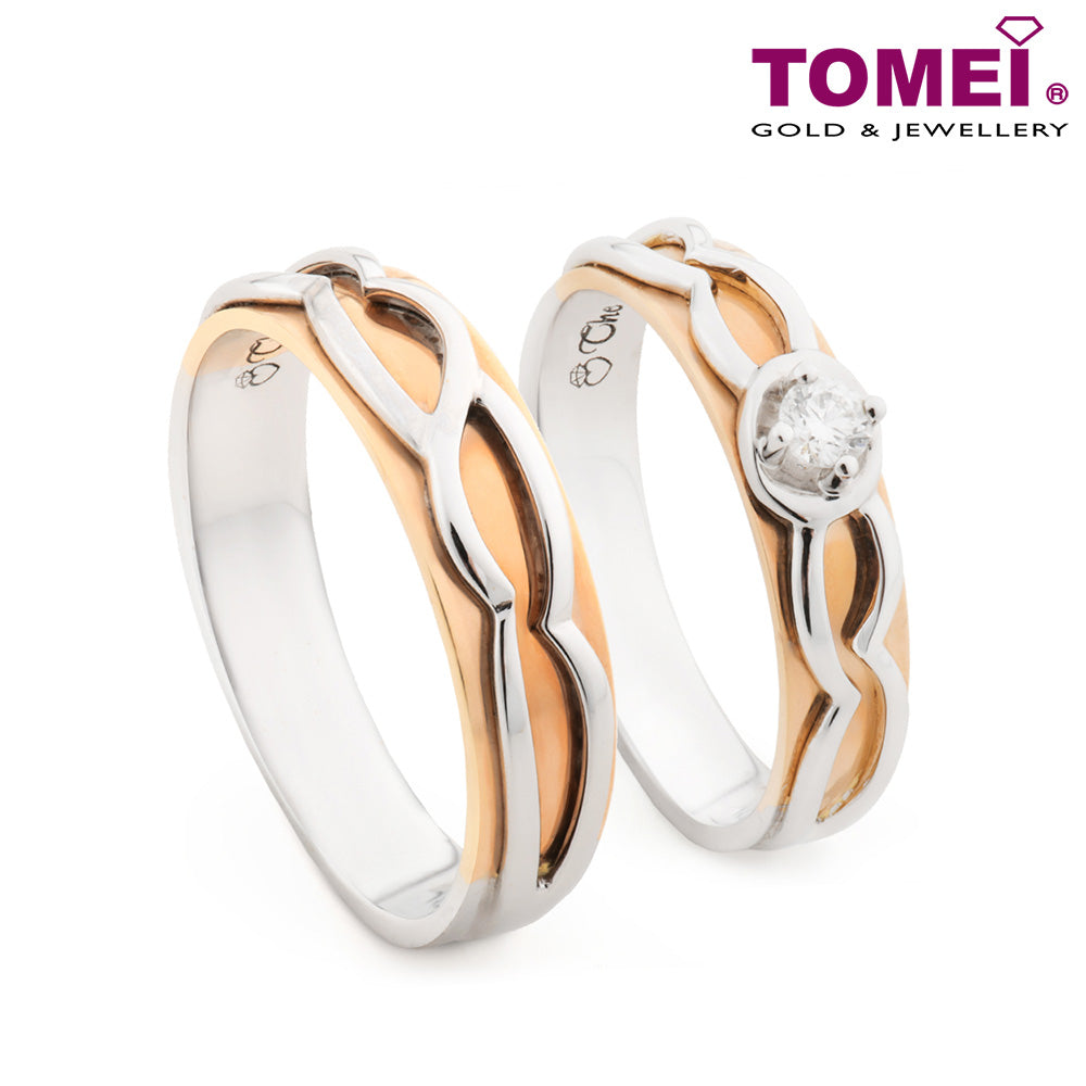 Tomei White & Rose Gold 750 (18K) "The Knot" Wedding Rings (R3539 / R3540)