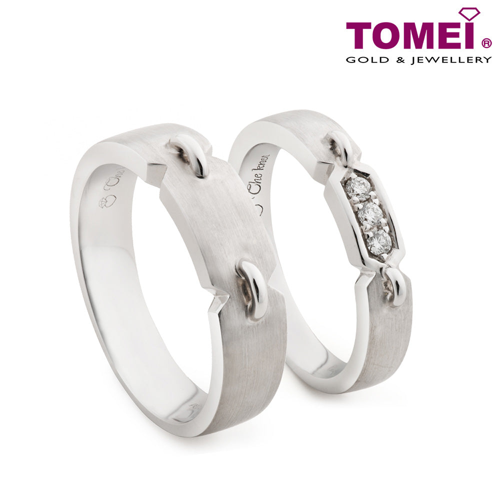 Tomei White Gold 750 (18K) "The Knot" Wedding Rings (R3701 / R3702)
