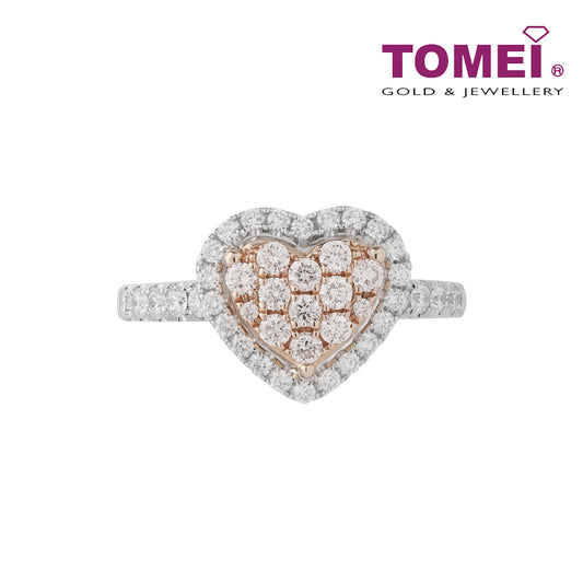 TOMEI Dual Tone Heart Diamond Ring, White+Rose Gold 750